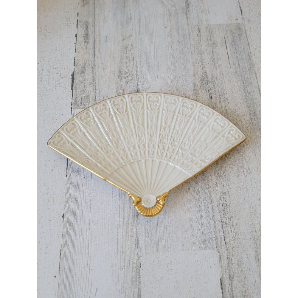 Lenox Empress fan tray collectible home decor gold‎ trim